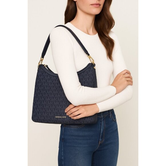 Michael Kors Jet NWT Large Tote Bag Navy Blue Logo Shoulder Handbag 11 X 15 X 5" - Picture 11 of 14